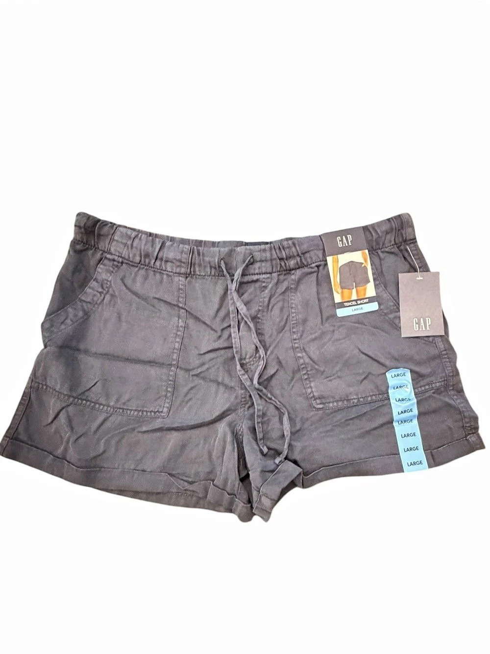 Gap Shorts Tencel Women’s Large Pull On NEW Navy Blue Drawstring Waist Cuffed